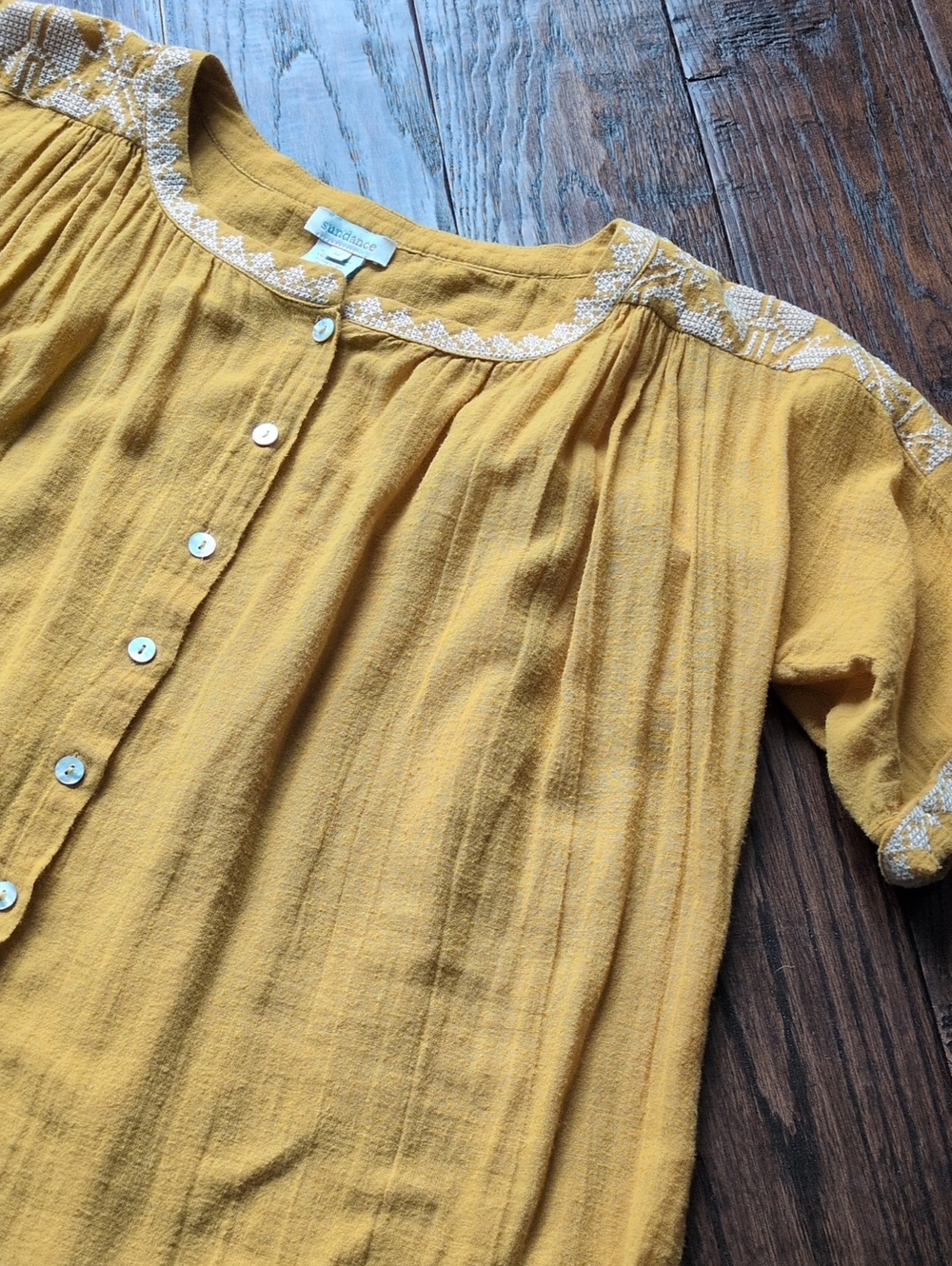 SUNDANCE I Yellow Button-Front Lightweight Gauze Top w/ Embroidered Shoulders, M